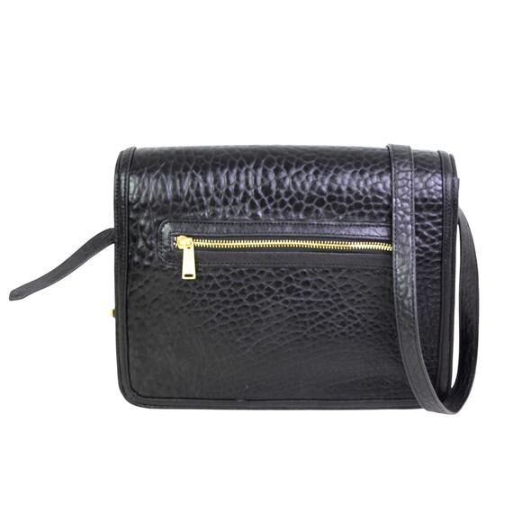 Me Char PEBBLED BLACK GENUINE LEATHER FLAP X-BODY SHOULDER BAG ORGANIZER PURSE - Picture 3 of 13